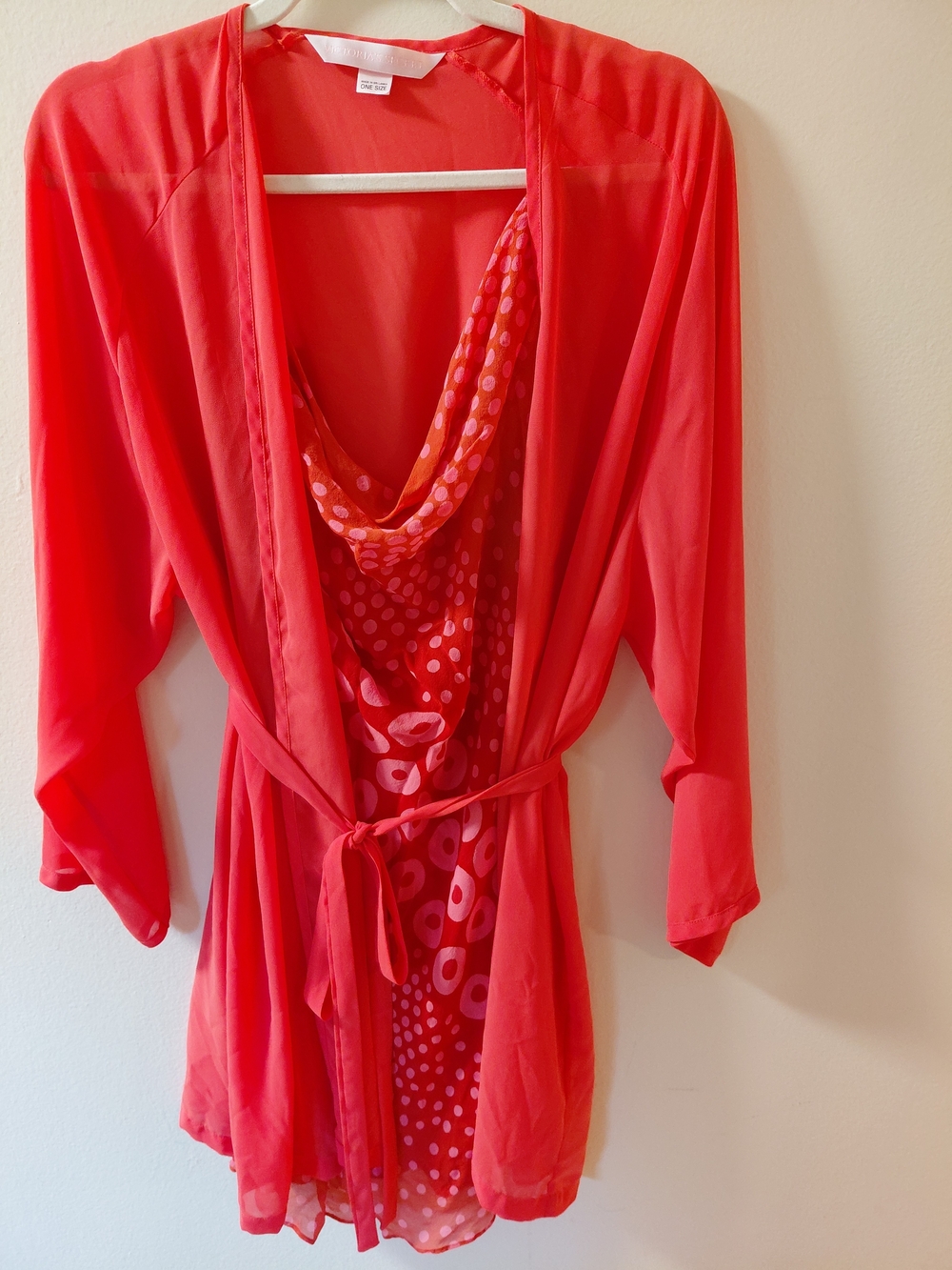 Vintage Victoria’s Secret 2000s Semi-Sheer Silk Red & Pink Slip Dress + Robe